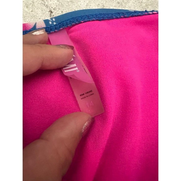 Youth Girls 2 Piece Bikini Swimsuit Set  Blue & Hot Pink Floral Pattern- Size 14 - Picture 7 of 9